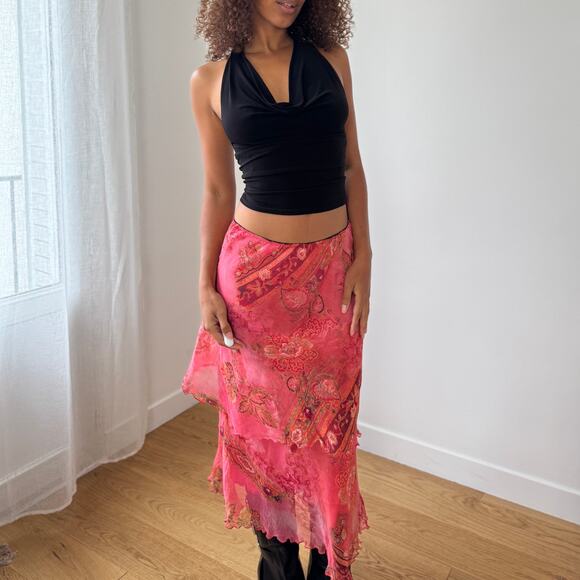Vintage Silk Mesh Ruffle Midi Skirt (S) - Picture 5 of 11